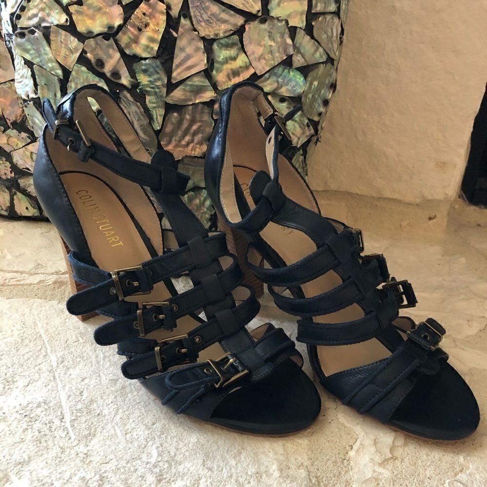 Colin Stuart navy strappy leather heel sz 10 - Picture 1 of 6